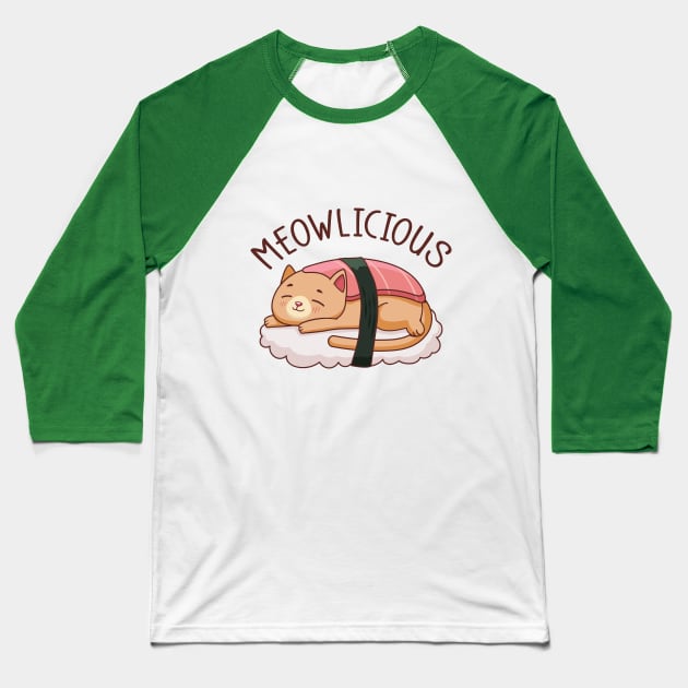 Meowlicious Baseball T-Shirt by GazingNeko